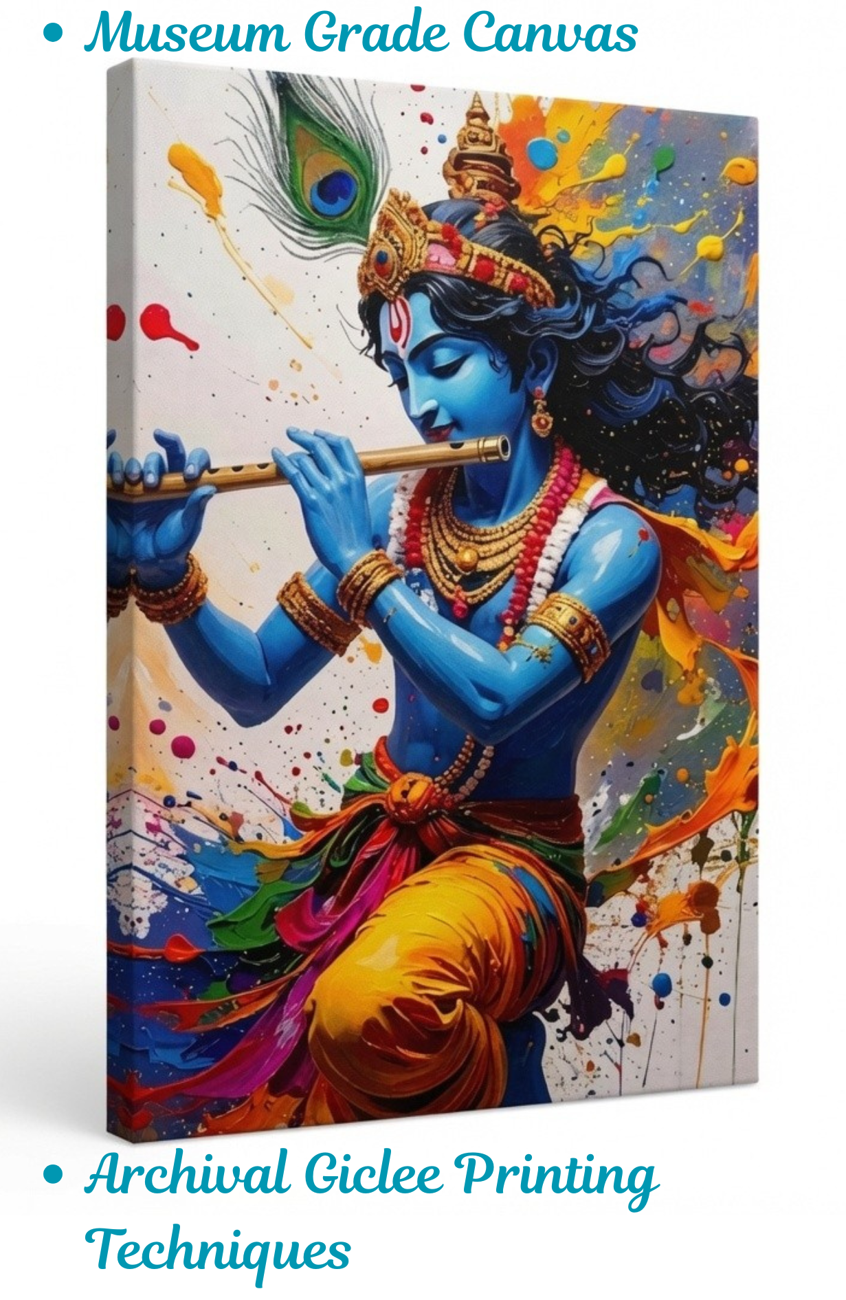 Lord Krishna Canvas Wall Art - Modern Abstract Impasto Painting Print Playing Flute