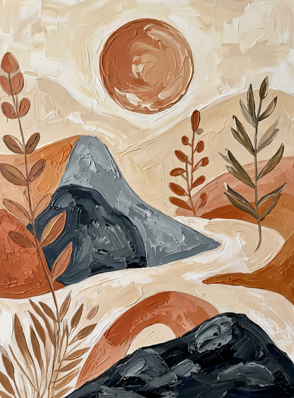 Minimalist Desert Mountain Canvas Wall Art - Textured Impasto Boho Landscape Painting Print