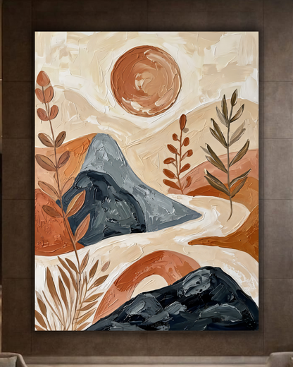 Minimalist Desert Mountain Canvas Wall Art - Textured Impasto Boho Landscape Painting Print