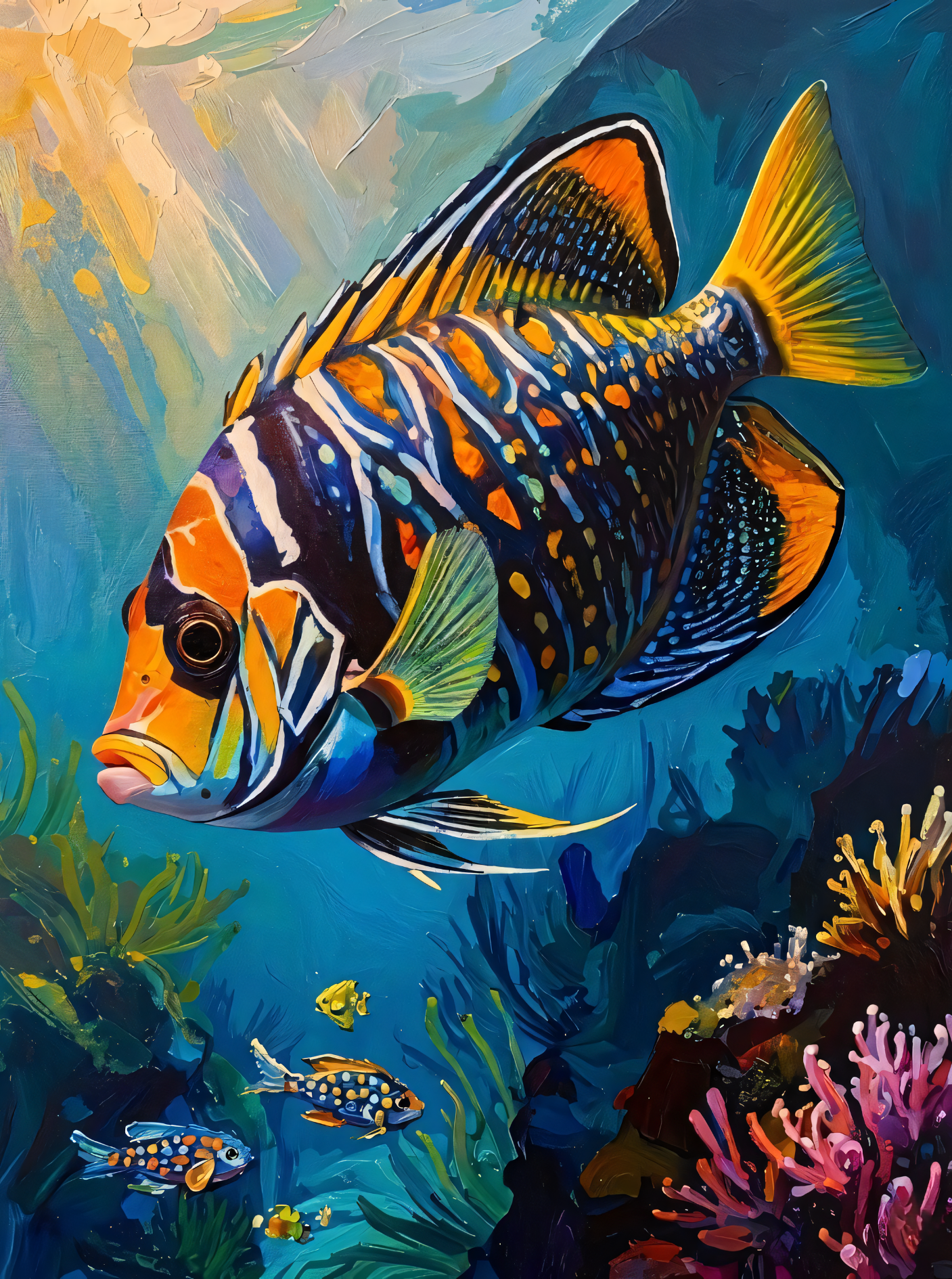 Vibrant Tropical Fish Canvas Wall Art - Textured Coral Reef Undersea Painting Print