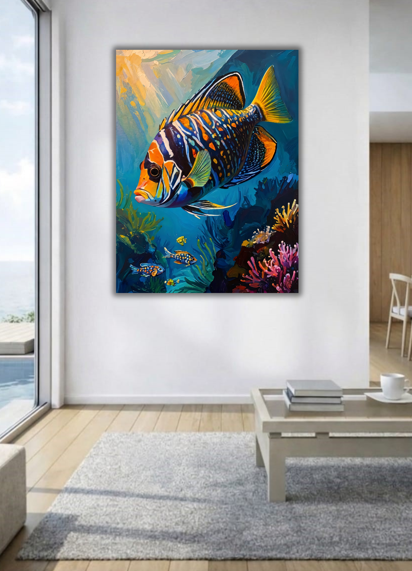Vibrant Tropical Fish Canvas Wall Art - Textured Coral Reef Undersea Painting Print
