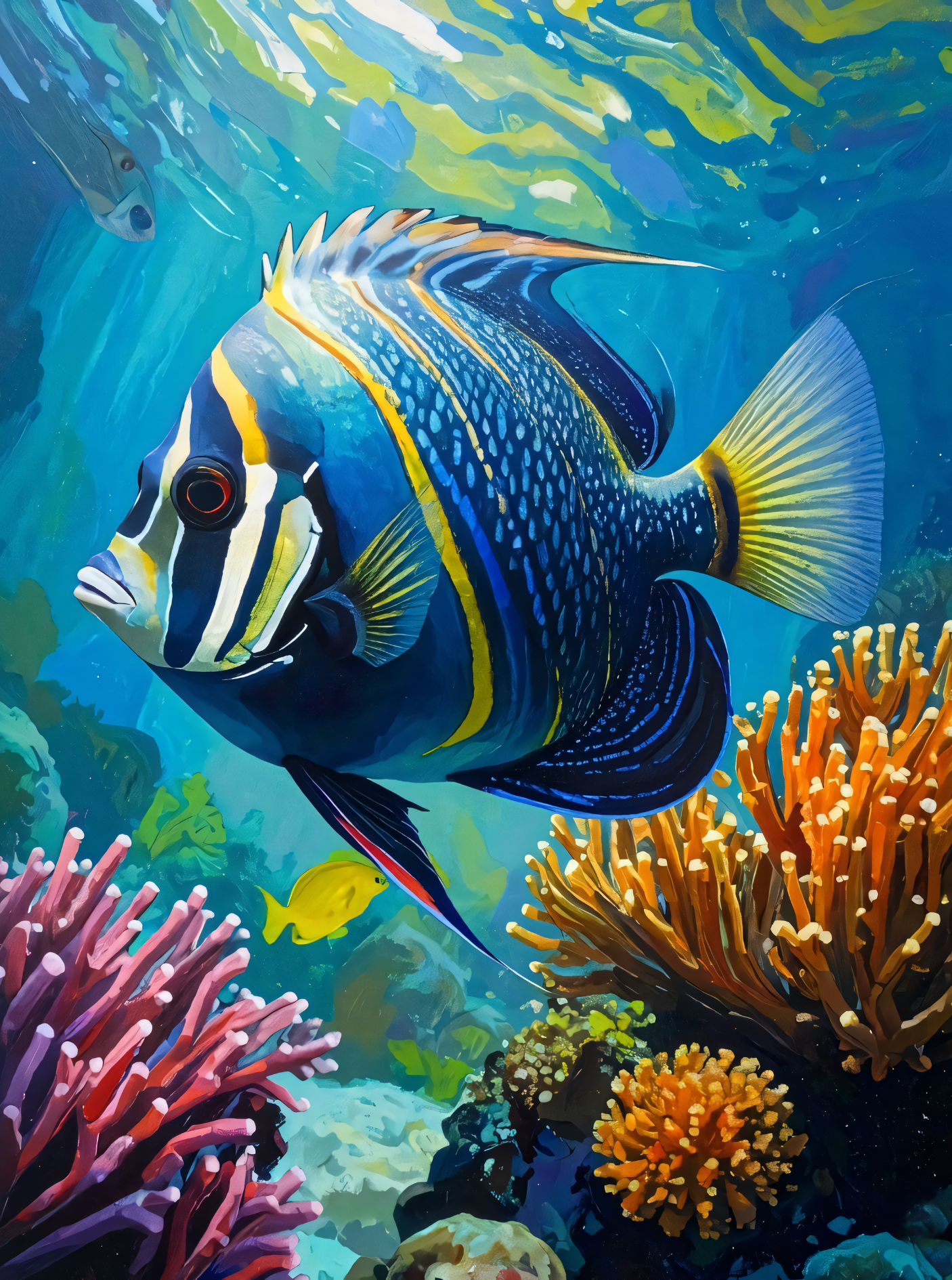 Vibrant Tropical Fish Canvas Wall Art - Textured Coral Reef Undersea Painting Print