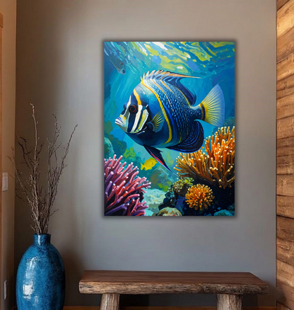 Vibrant Tropical Fish Canvas Wall Art - Textured Coral Reef Undersea Painting Print