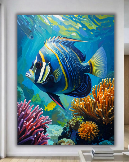 Vibrant Tropical Fish Canvas Wall Art - Textured Coral Reef Undersea Painting Print