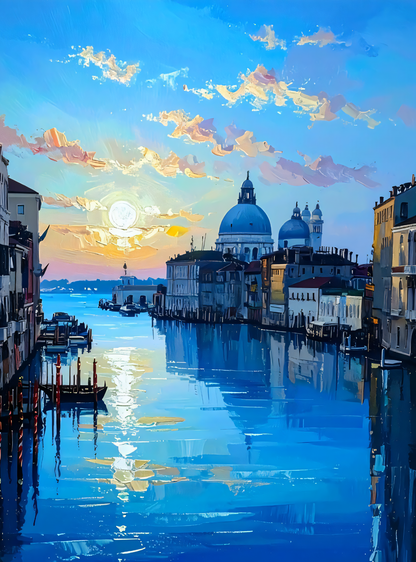 Venice Grand Canal Sunset Canvas Wall Art - Textured Impasto Italian Cityscape Painting Print