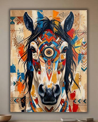 Abstract Native Tribal Horse Canvas Wall Art - Textured Impasto Southwestern Equestrian Painting Print
