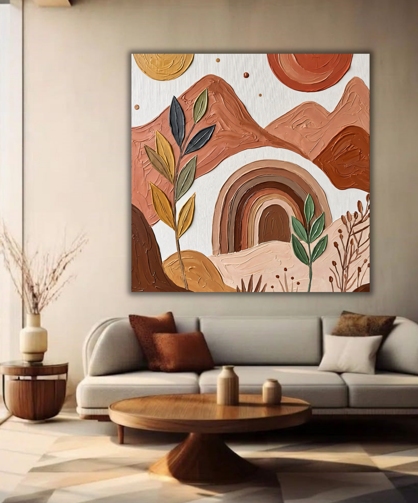 Minimalist Abstract Rainbow Canvas Wall Art - Textured Impasto Boho Desert Landscape Painting Print