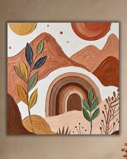 Minimalist Abstract Rainbow Canvas Wall Art - Textured Impasto Boho Desert Landscape Painting Print