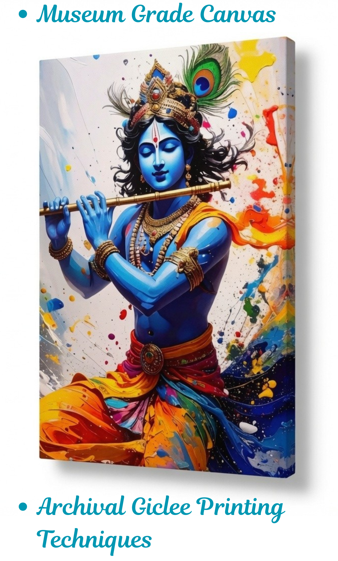 Divine Lord Krishna Canvas Wall Art - Modern Abstract Impasto Painting Playing Flute