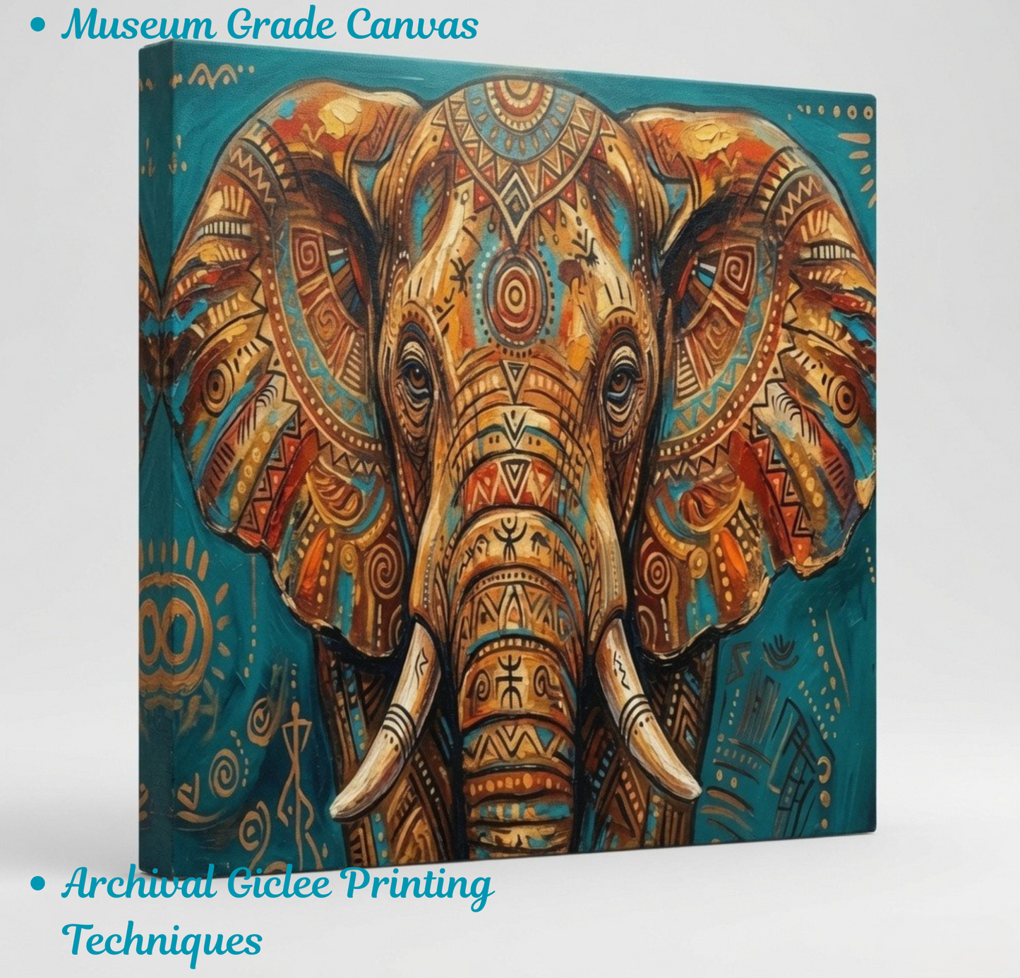 Abstract Tribal Elephant Canvas Wall Art - Textured Impasto African Wildlife Oil Painting Print, Gallery Wrapped Ethnic Pattern Decor for Living Room