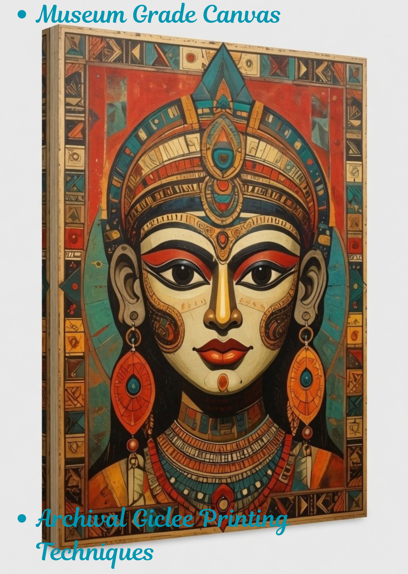 Ancient Egyptian Queen Canvas Wall Art - Abstract Cleopatra Portrait Print with Geometric Borders