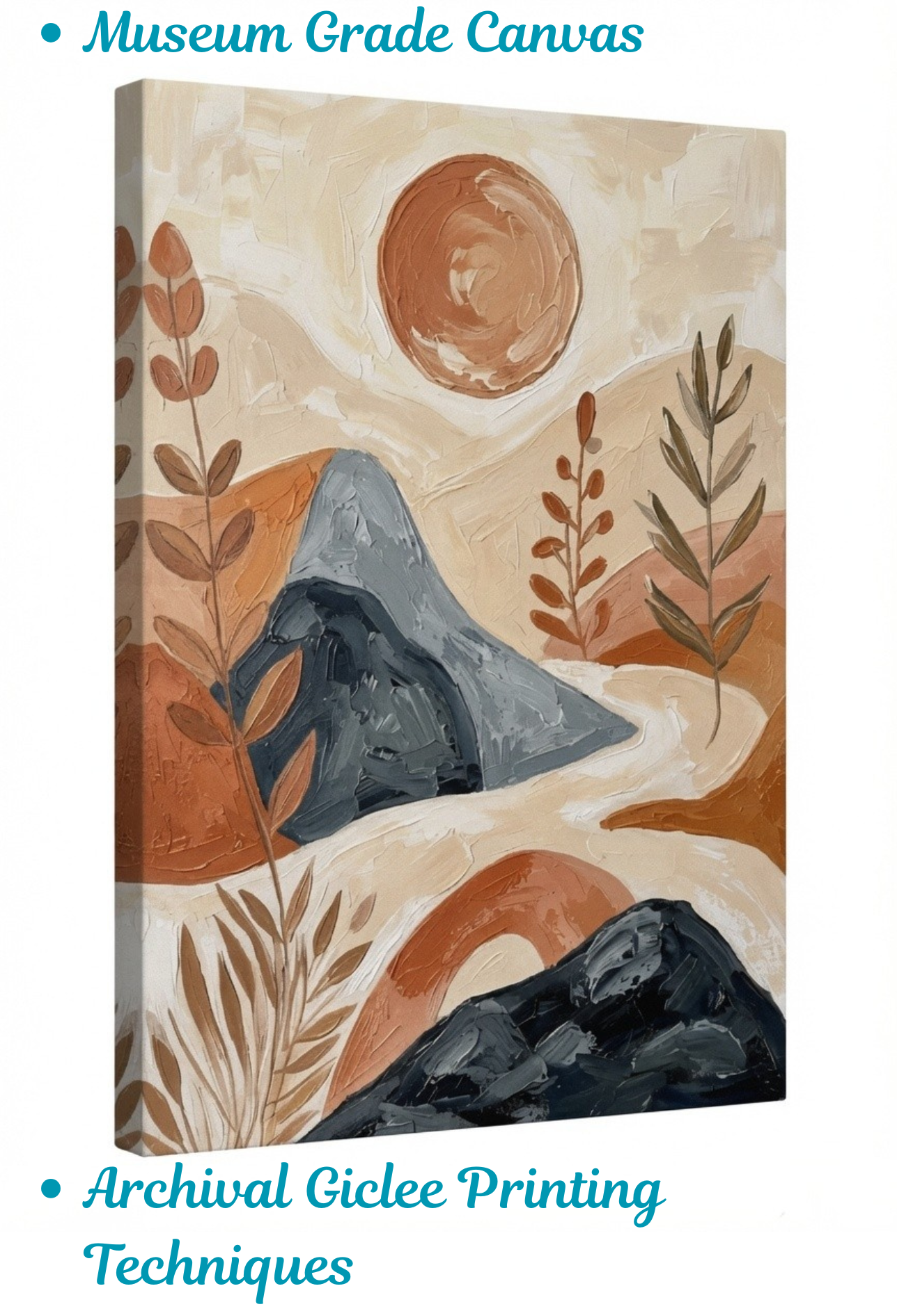 Minimalist Desert Mountain Canvas Wall Art - Textured Impasto Boho Landscape Painting Print