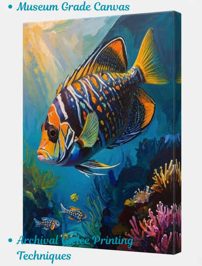 Vibrant Tropical Fish Canvas Wall Art - Textured Coral Reef Undersea Painting Print