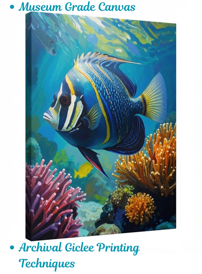 Vibrant Tropical Fish Canvas Wall Art - Textured Coral Reef Undersea Painting Print