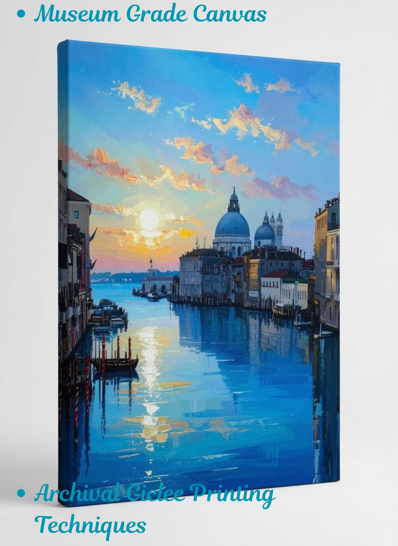 Venice Grand Canal Sunset Canvas Wall Art - Textured Impasto Italian Cityscape Painting Print