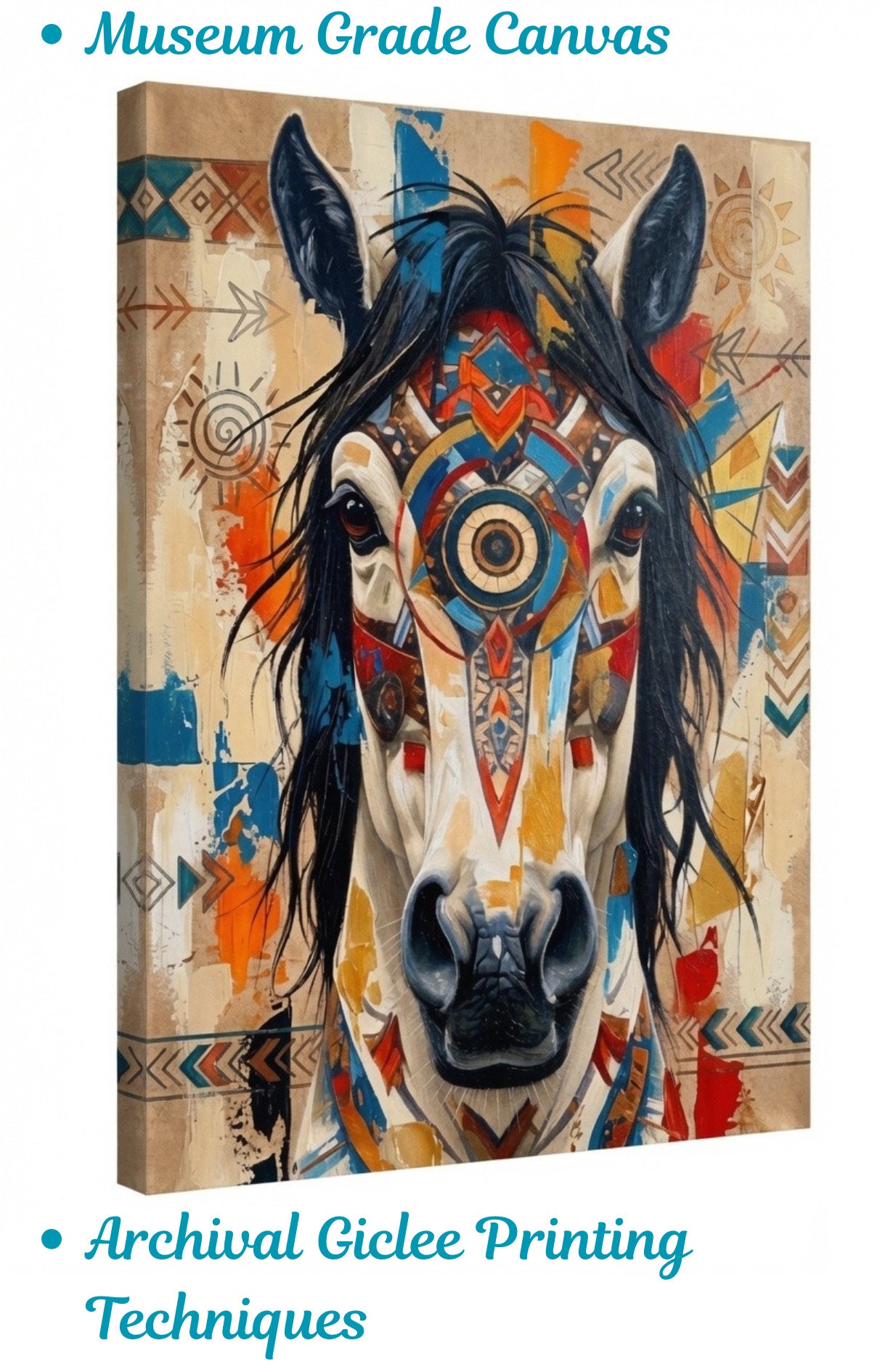 Abstract Native Tribal Horse Canvas Wall Art - Textured Impasto Southwestern Equestrian Painting Print