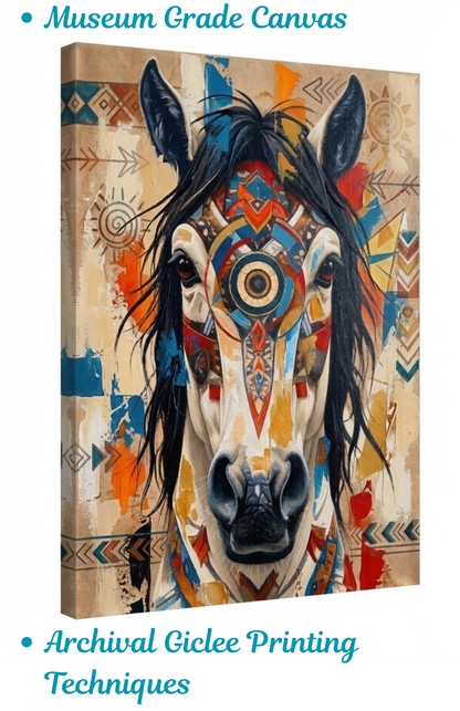 Abstract Native Tribal Horse Canvas Wall Art - Textured Impasto Southwestern Equestrian Painting Print