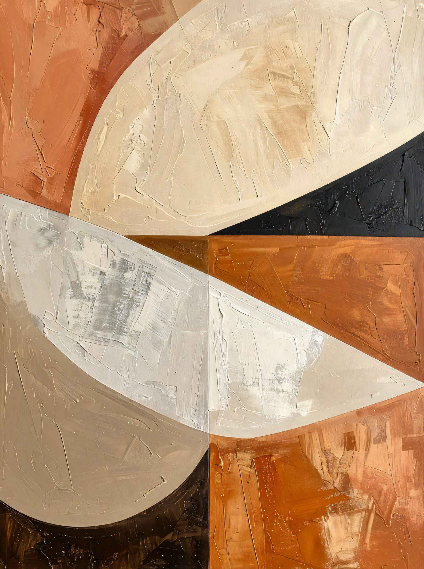 Minimalist Abstract Geometric Canvas Wall Art Set of 2 - Textured Impasto Terracotta & Neutral Color Block Painting Prints