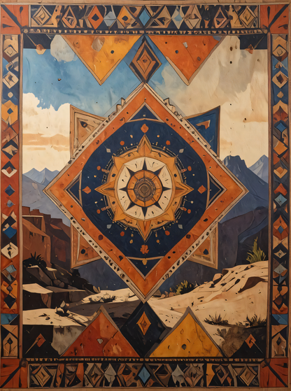 Southwest Geometric Canvas Print Set of 3 - Southwestern Native American Inspired Mosaic Wall Art