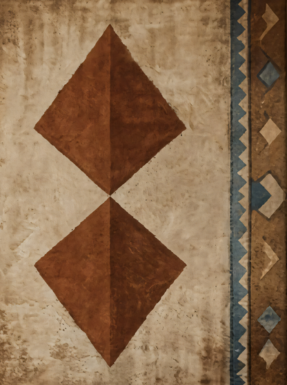 Native American Inspired Geometric Canvas Print Set of 2 - Rust & Indigo Southwestern Wall Art