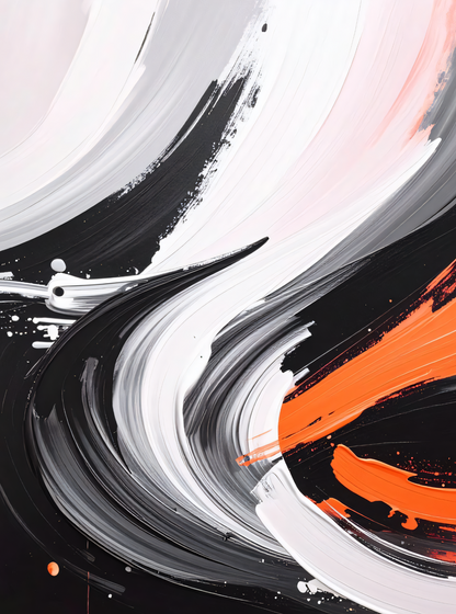 Modern Abstract Brushstroke Canvas Print Set of 2 - Black White & Coral Red Wall Decor