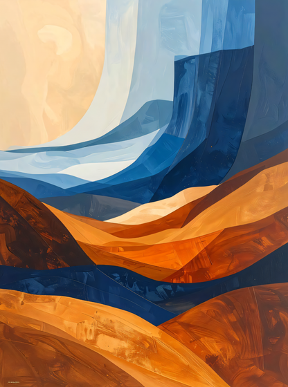Abstract Mountain Landscape Canvas Print Set of 2 - Ochre & Cobalt Blue Canyon Wall Decor