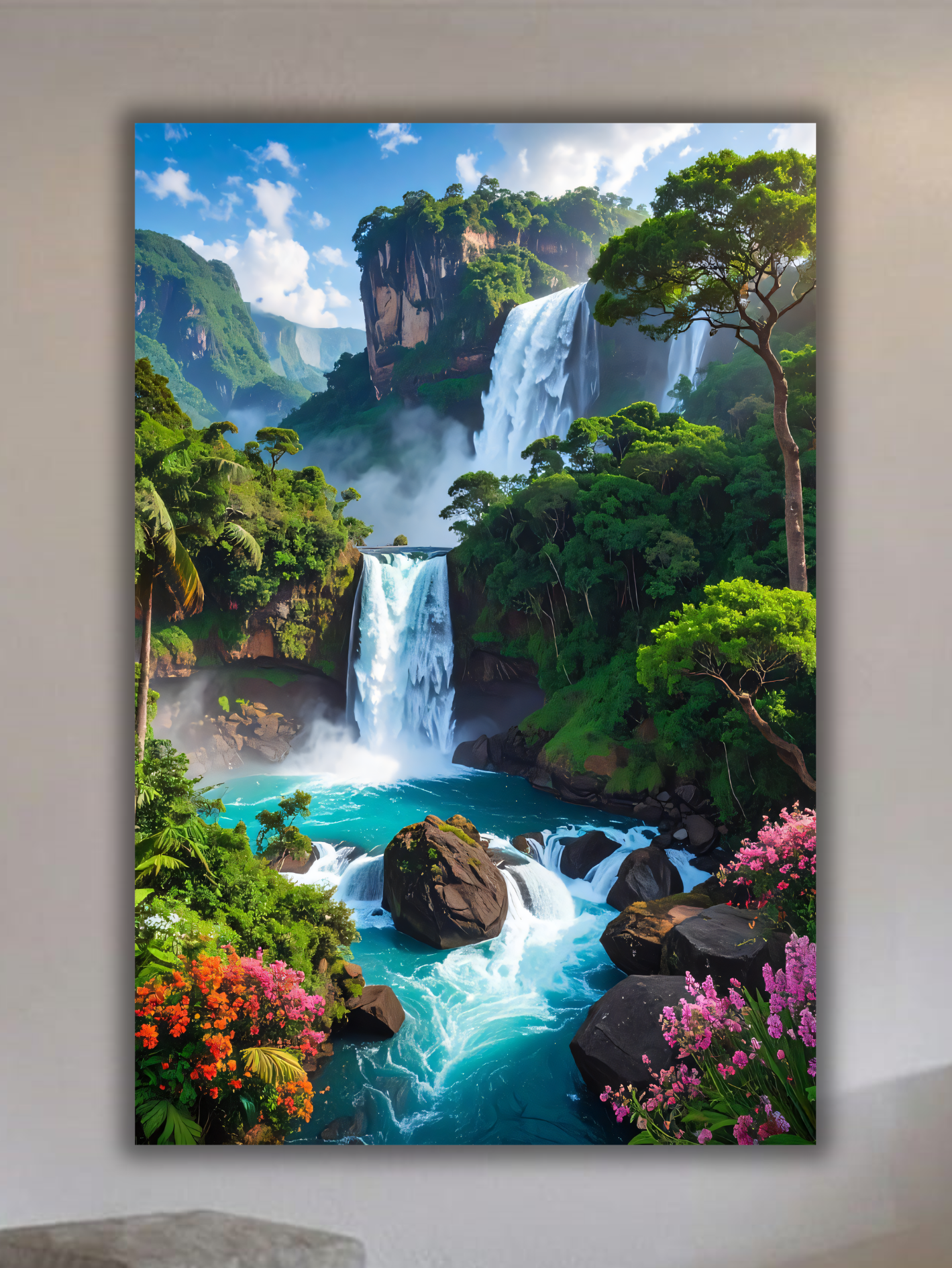 Tropical Tiered Waterfall Canvas Print - Rainforest Paradise & Turquoise Pool Wall Decor