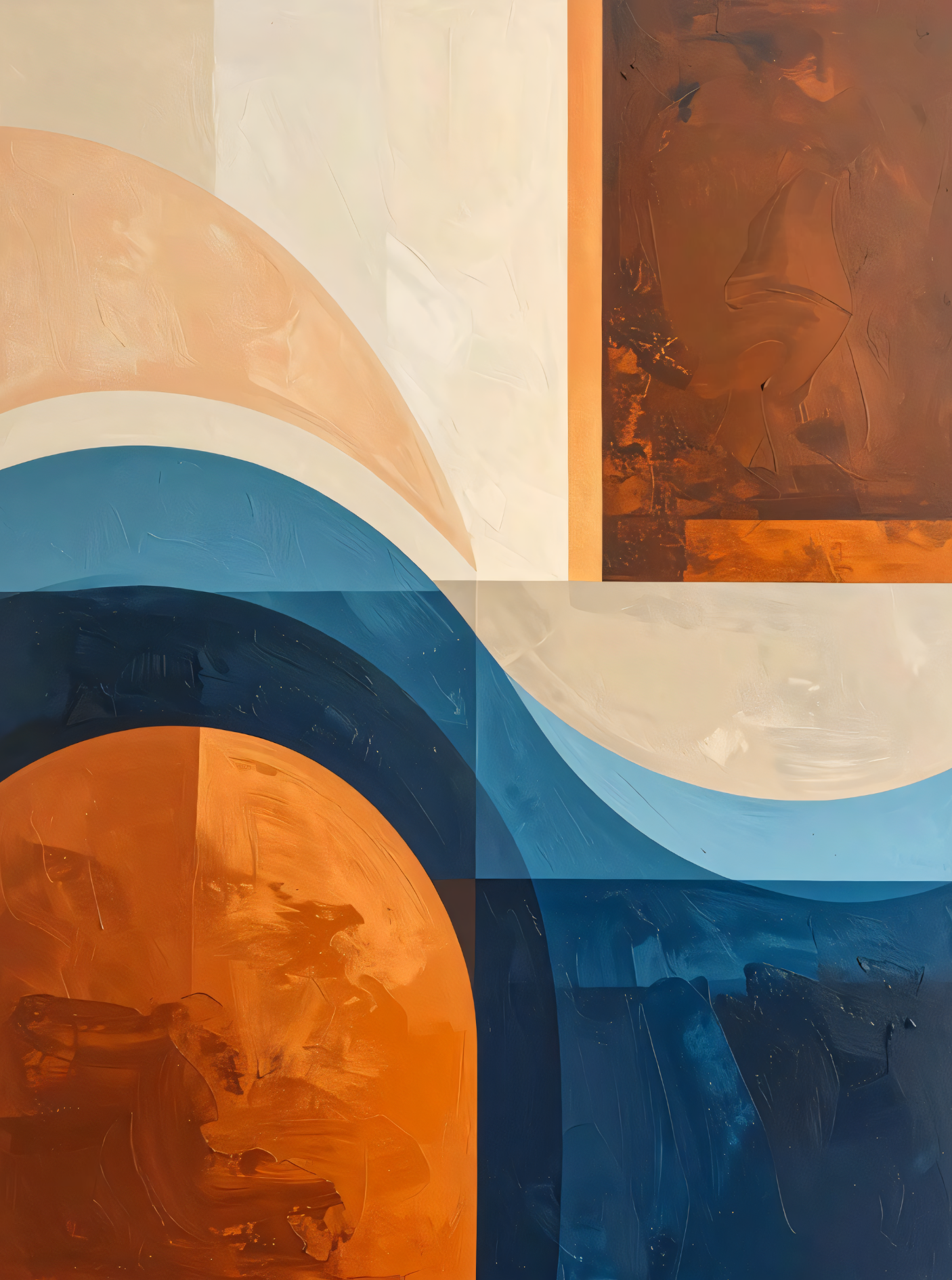 Mid-Century Geometric Abstract Canvas Print - Terracotta & Navy Blue Arches Wall Art