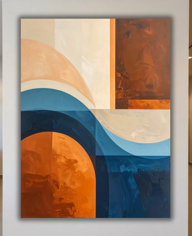 Mid-Century Geometric Abstract Canvas Print - Terracotta & Navy Blue Arches Wall Art