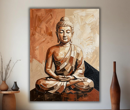 Meditating Buddha Impasto Canvas Print - Earth Tone Palette Knife Wall Decor