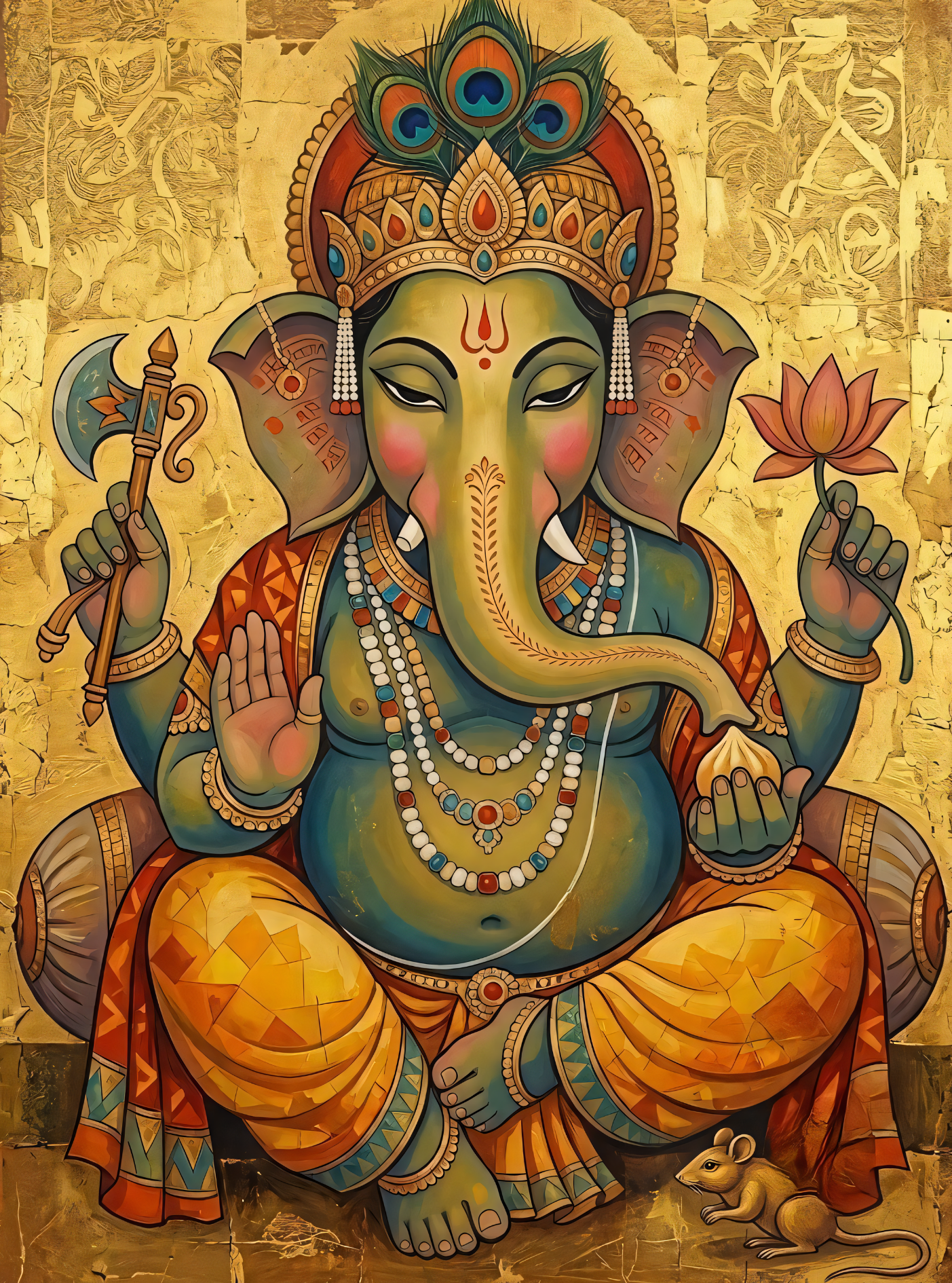 Lord Ganesha Canvas Print - Gold Foil Effect Textured Modern Indian Wall Decor