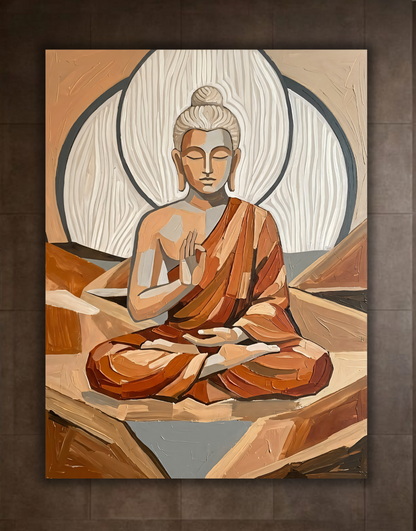 Meditating Buddha Canvas Print - Earth Tone Geometric Impasto Wall Art