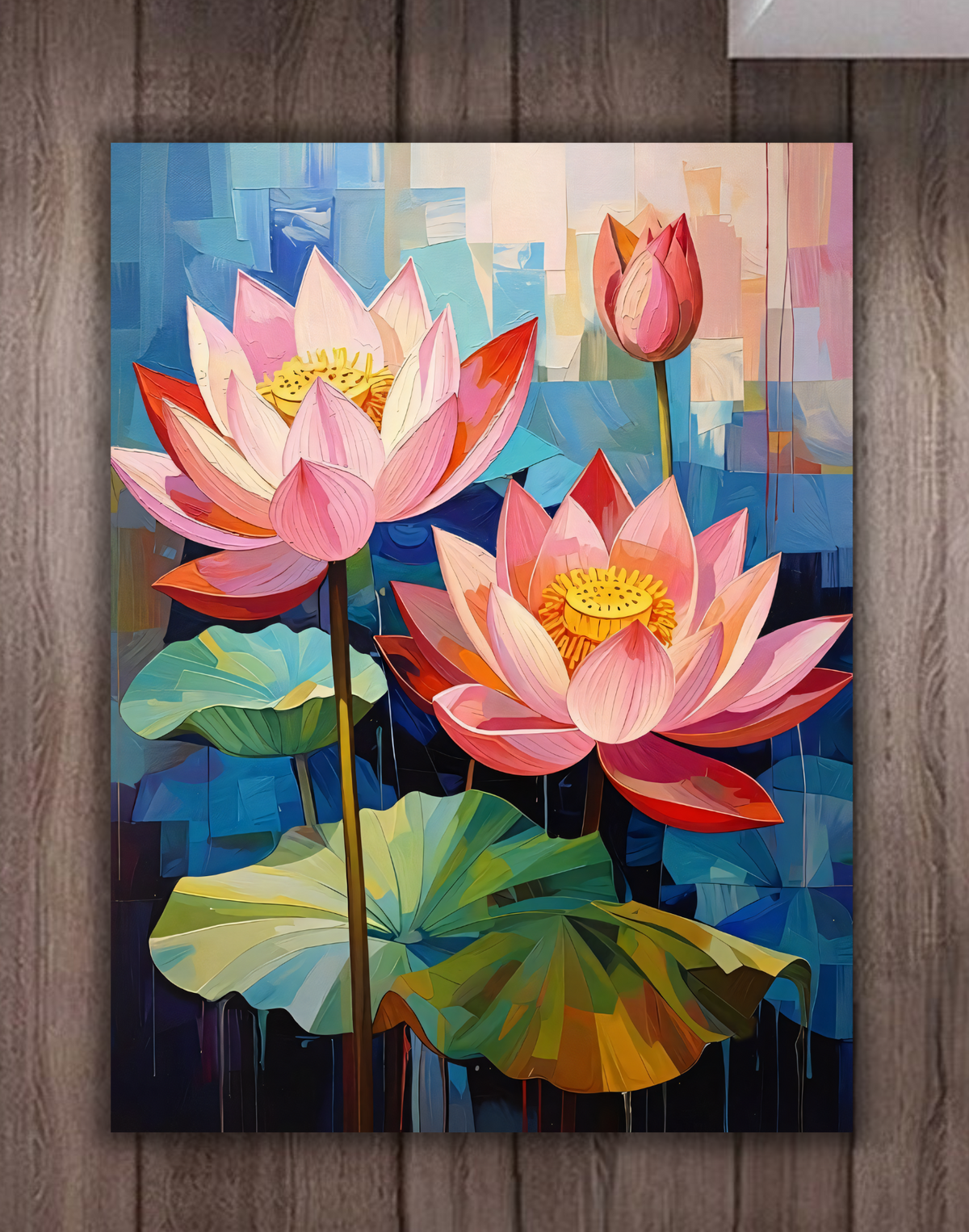Blooming Pink Lotus Canvas Print - Modern Cubist Floral Wall Decor