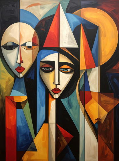 Modern Cubist Abstract Figures Canvas Print - Bold Geometric Portrait Wall Decor