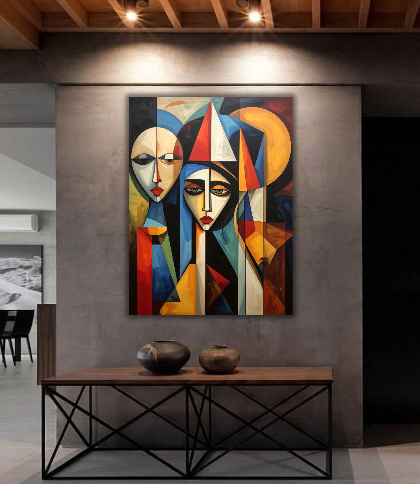 Modern Cubist Abstract Figures Canvas Print - Bold Geometric Portrait Wall Decor