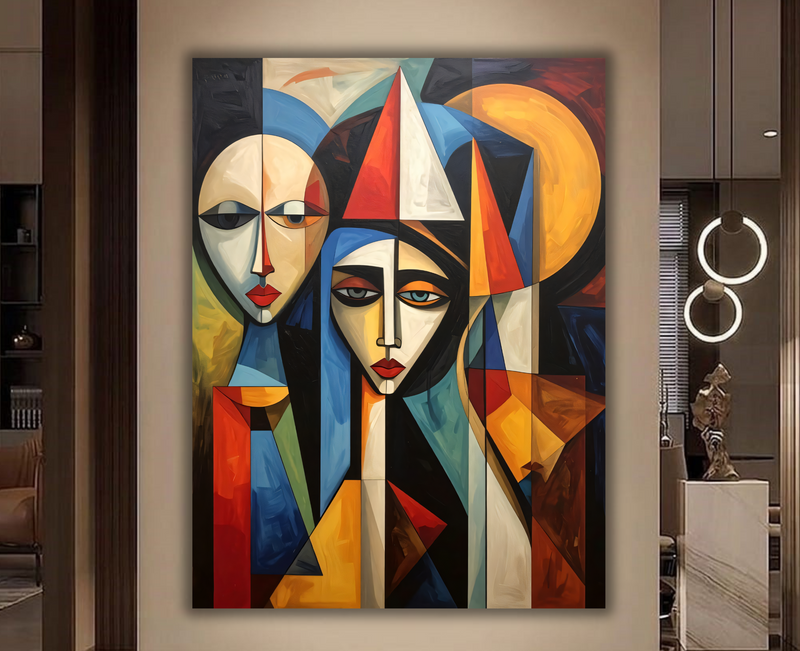 Modern Cubist Abstract Figures Canvas Print - Bold Geometric Portrait Wall Decor