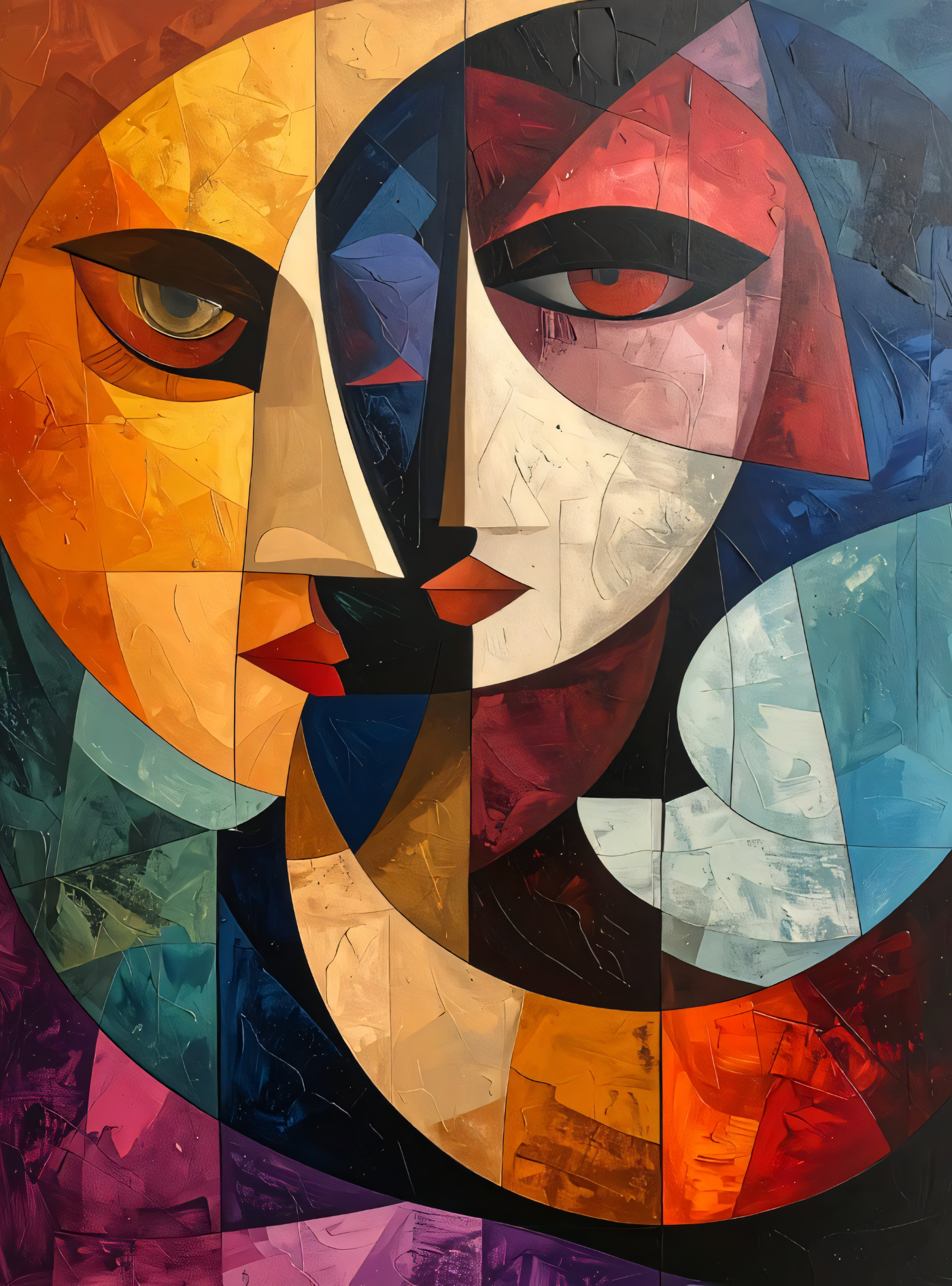 Modern Cubist Abstract Faces Canvas Print - Bold Geometric Portrait Wall Decor (2 Variants)