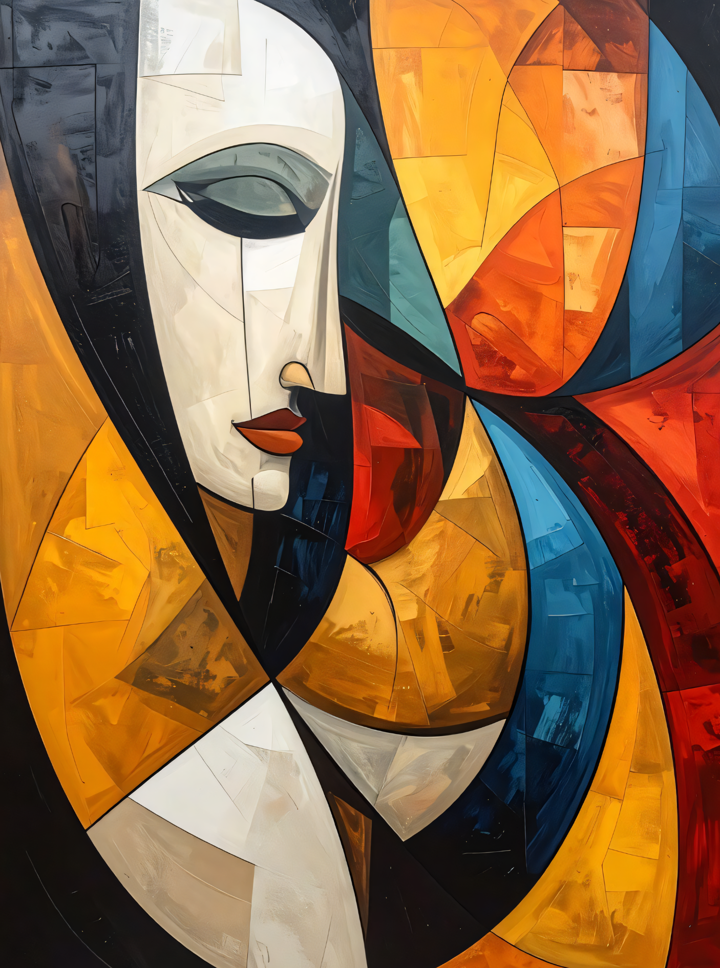 Modern Cubist Abstract Faces Canvas Print - Bold Geometric Portrait Wall Decor (2 Variants)
