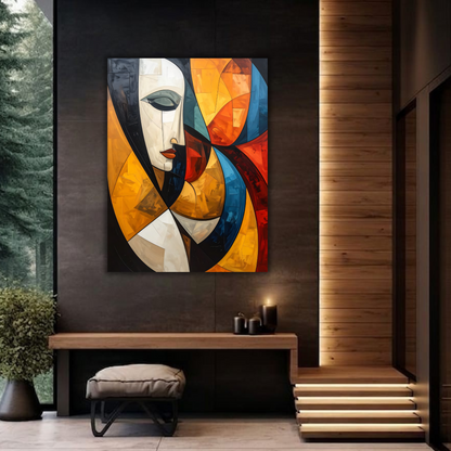 Modern Cubist Abstract Faces Canvas Print - Bold Geometric Portrait Wall Decor (2 Variants)