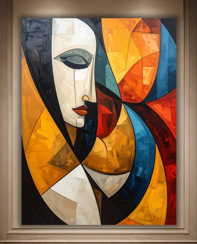 Modern Cubist Abstract Faces Canvas Print - Bold Geometric Portrait Wall Decor (2 Variants)