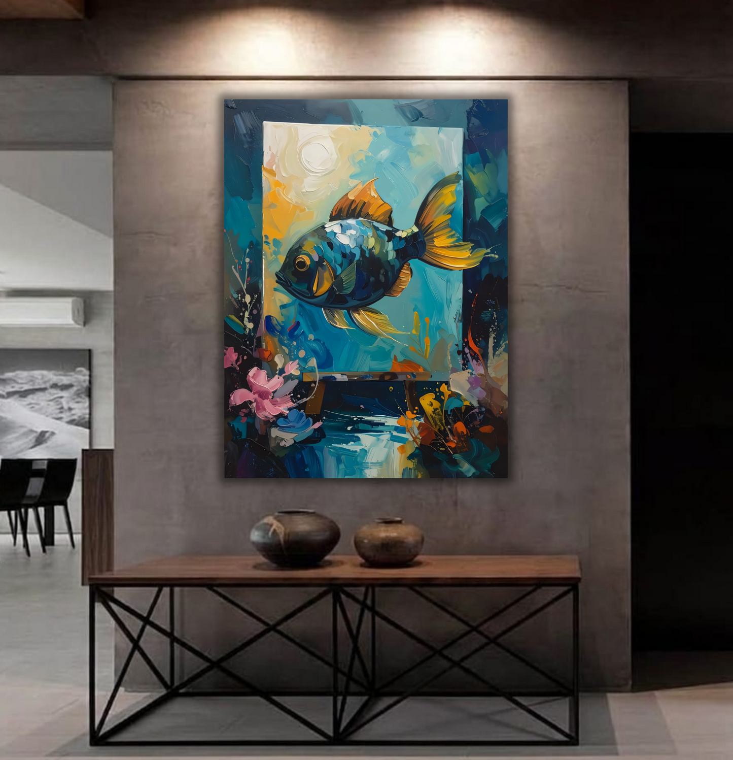 Vibrant Ocean Fish Canvas Print - Impasto Oil Painting Inspired Coastal Wall Art