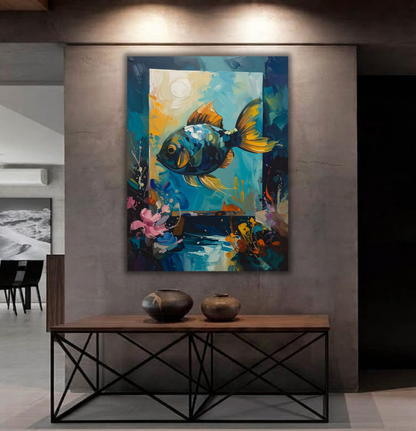 Vibrant Ocean Fish Canvas Print - Impasto Oil Painting Inspired Coastal Wall Art