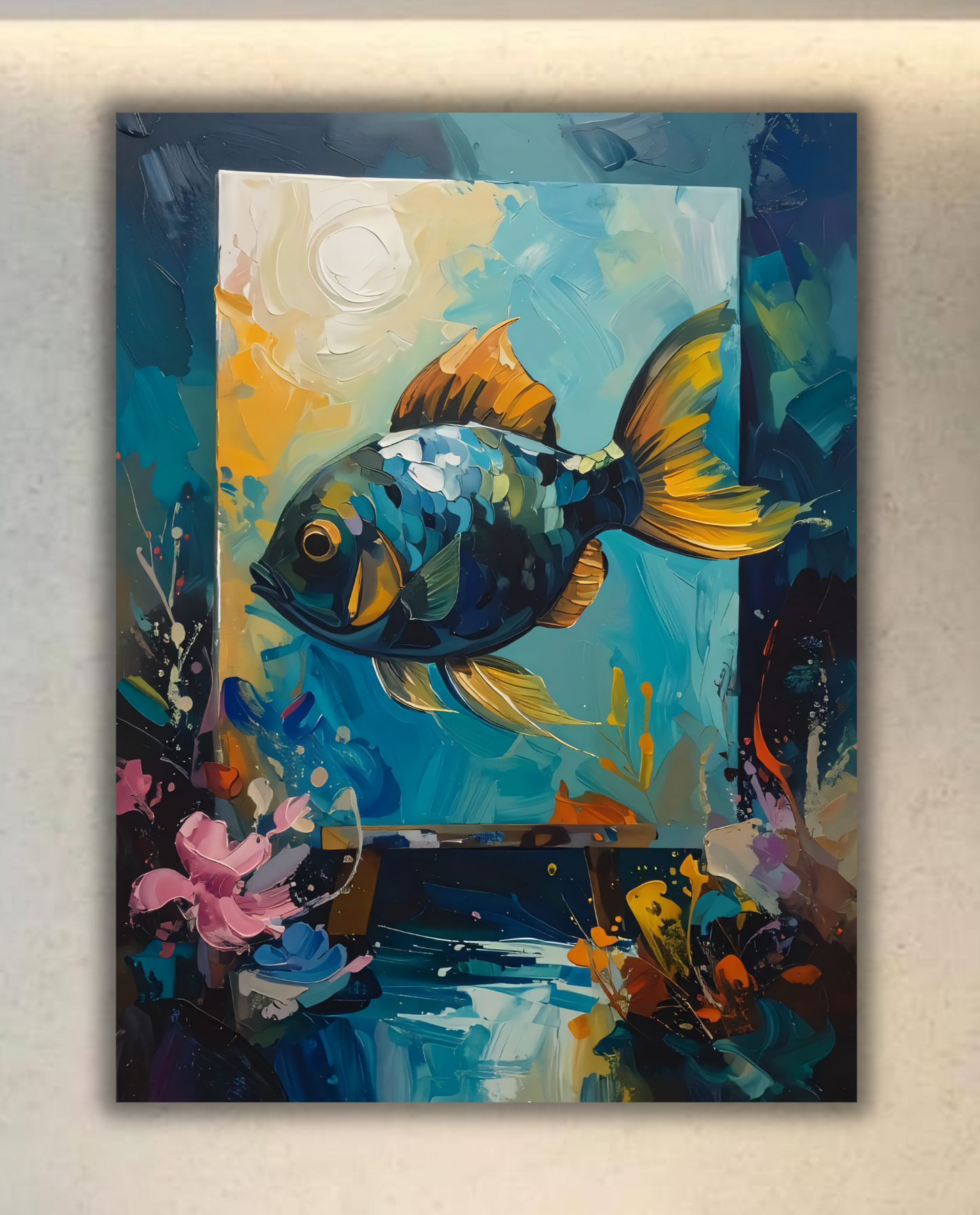 Vibrant Ocean Fish Canvas Print - Impasto Oil Painting Inspired Coastal Wall Art