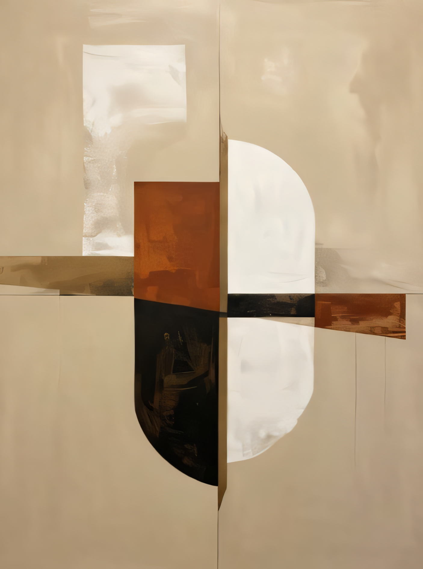 Modern Minimalist Abstract Canvas Print - Warm Neutral Beige & Terracotta Wall Art