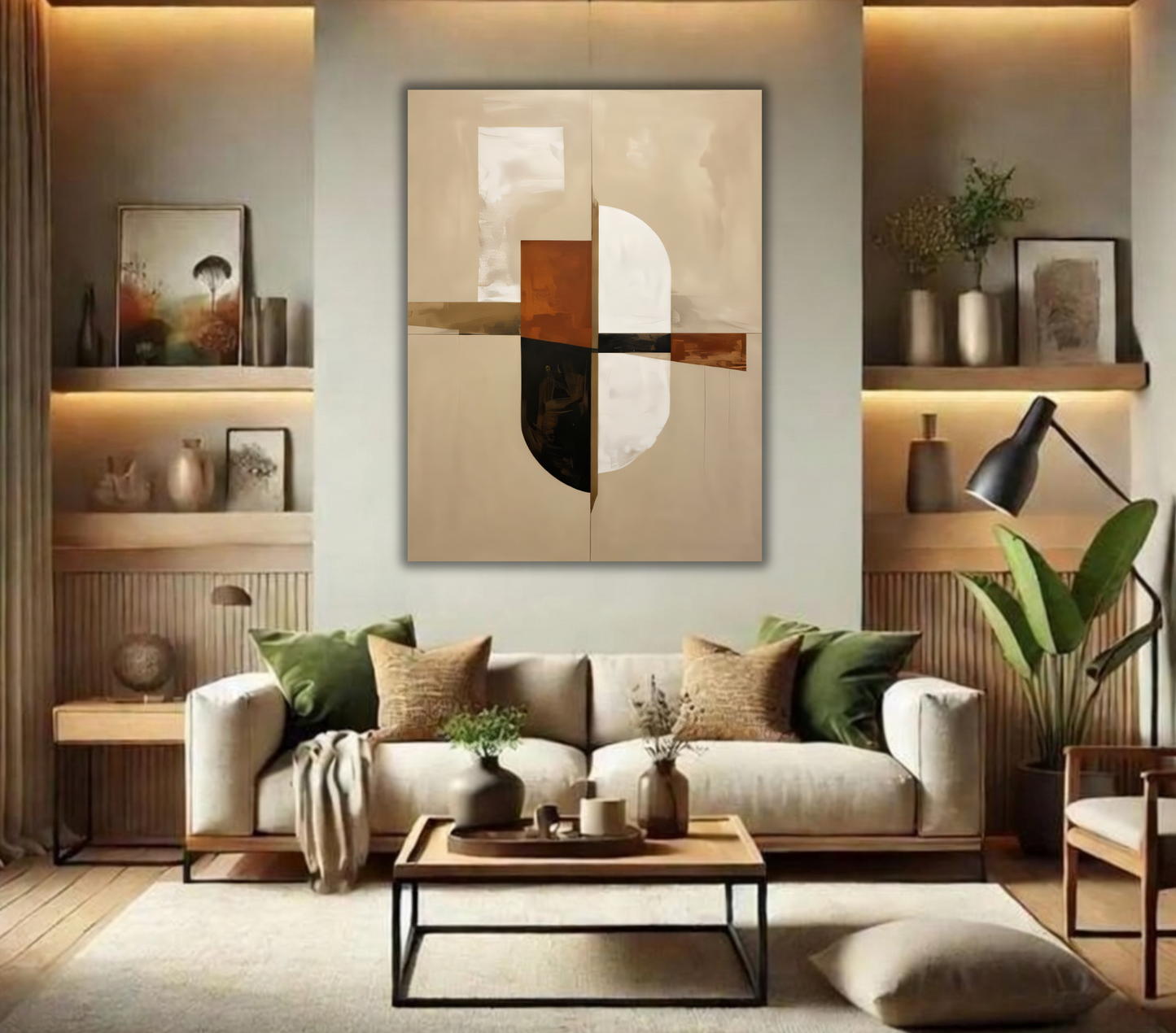 Modern Minimalist Abstract Canvas Print - Warm Neutral Beige & Terracotta Wall Art