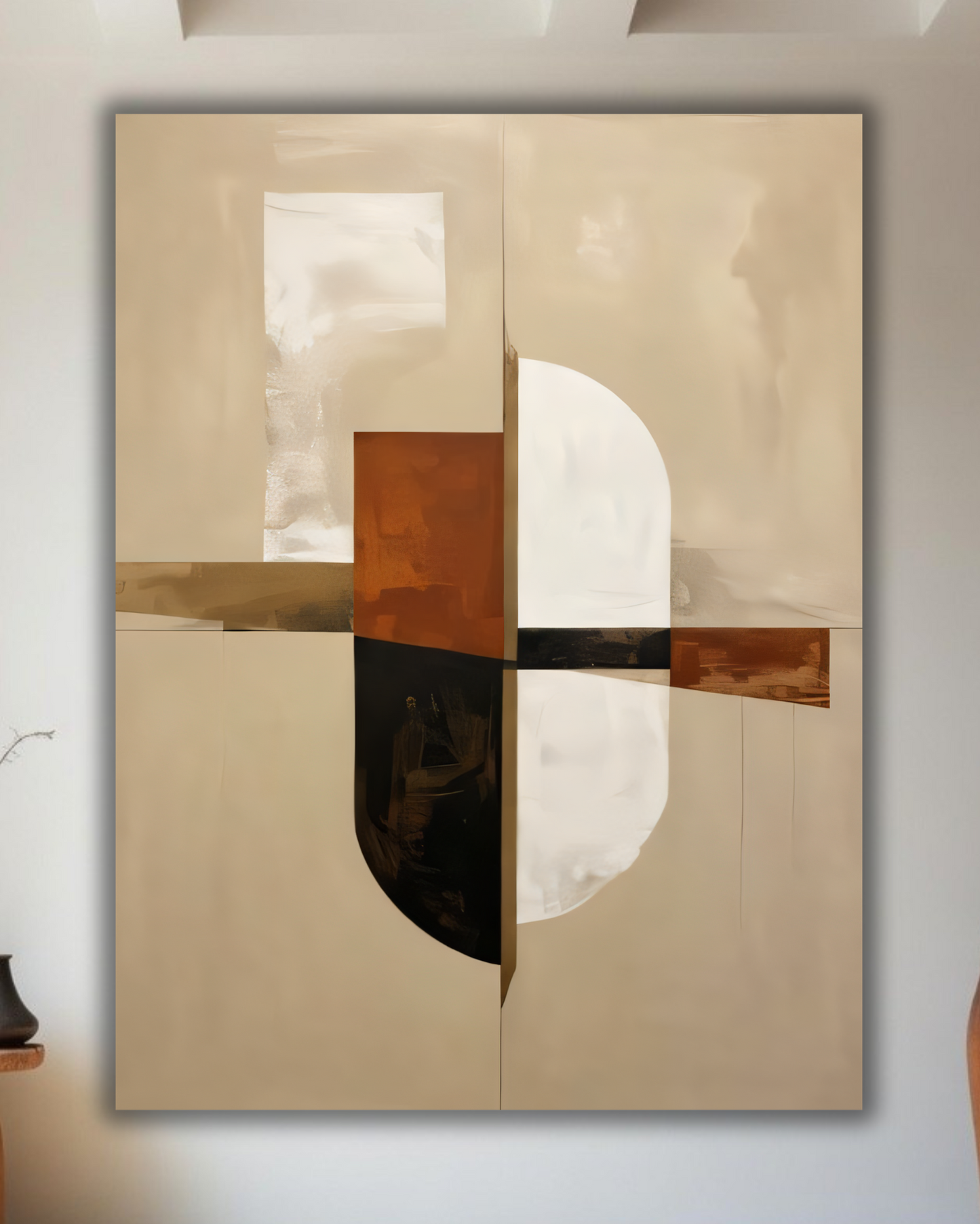 Modern Minimalist Abstract Canvas Print - Warm Neutral Beige & Terracotta Wall Art