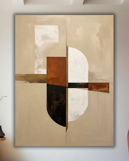 Modern Minimalist Abstract Canvas Print - Warm Neutral Beige & Terracotta Wall Art