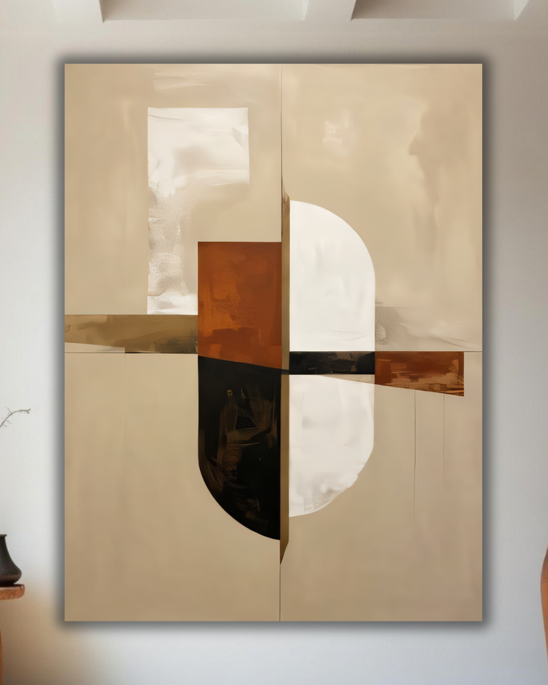 Modern Minimalist Abstract Canvas Print - Warm Neutral Beige & Terracotta Wall Art