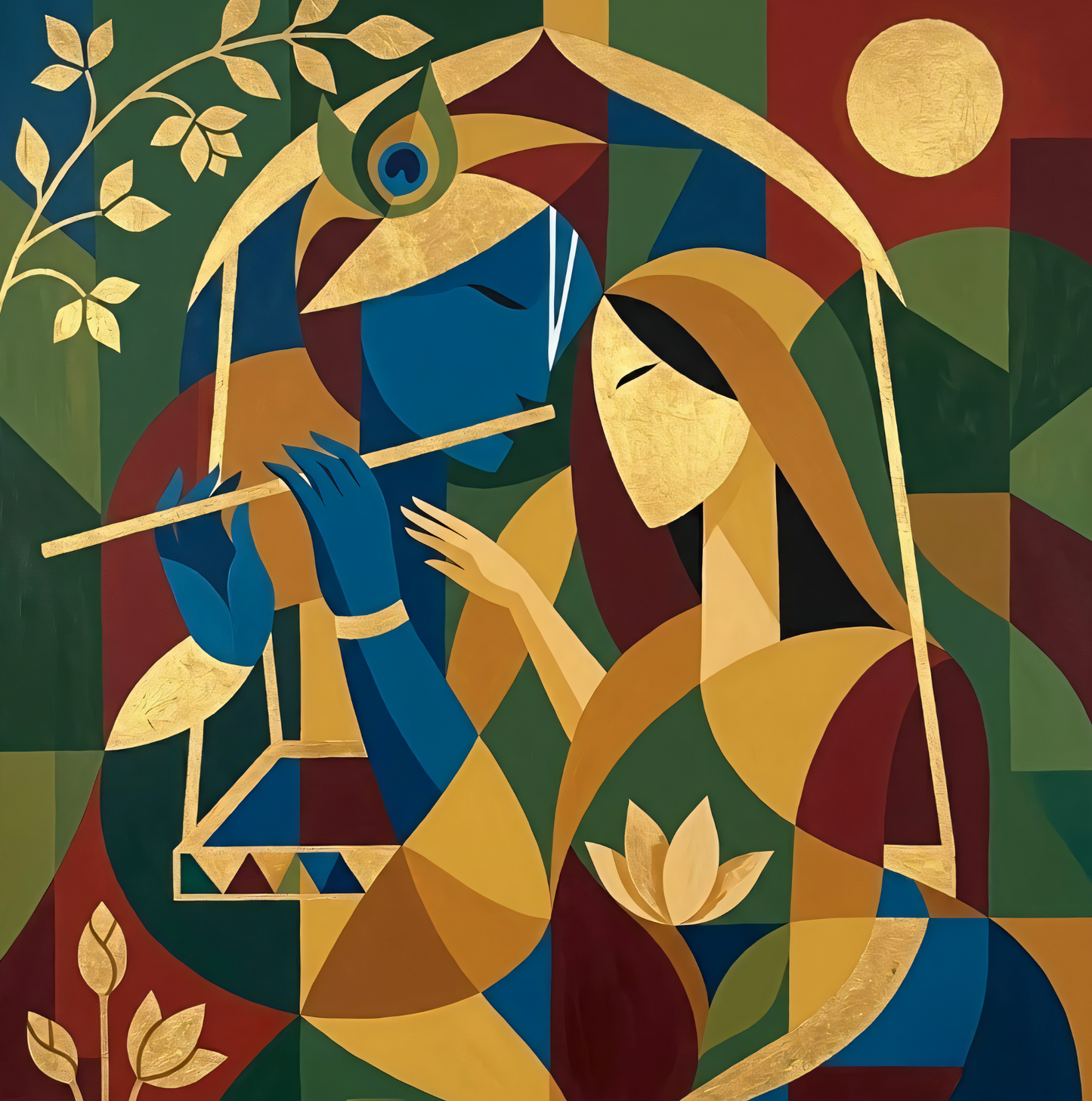 Radha Krishna Modern Cubist Canvas Print - Modern Cubist Divine Wall Art