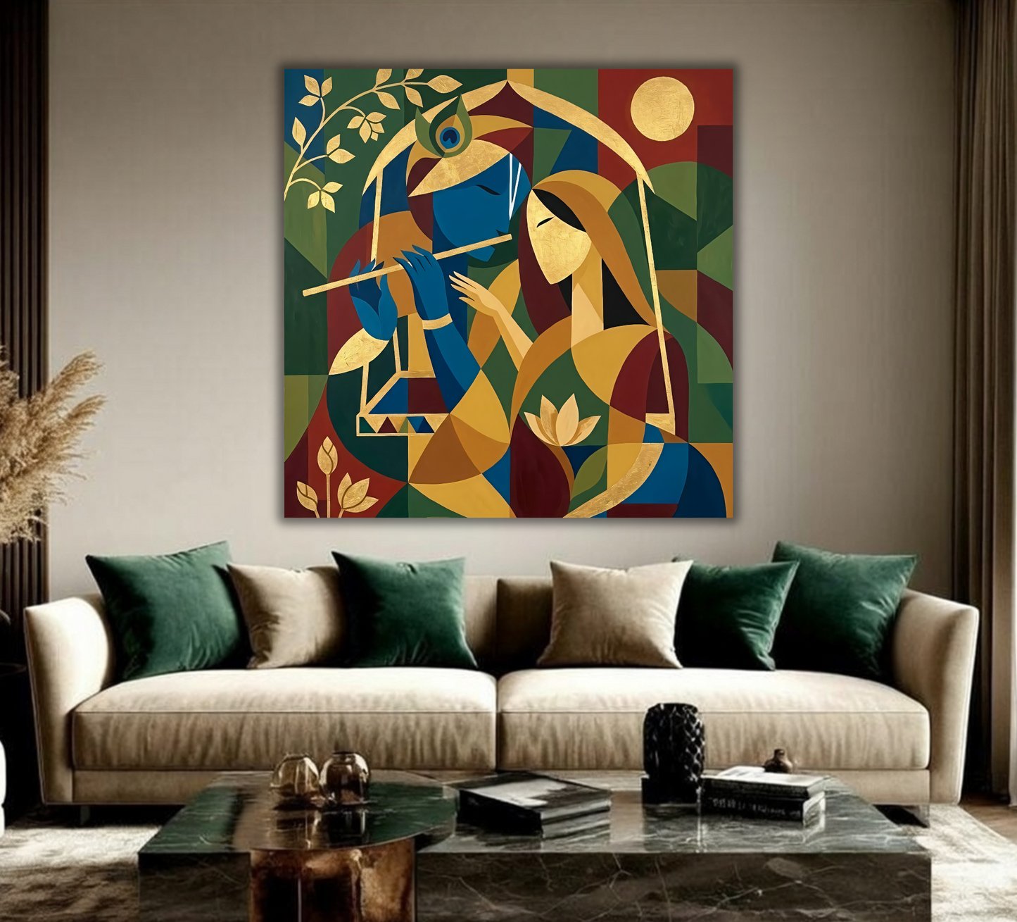 Radha Krishna Modern Cubist Canvas Print - Modern Cubist Divine Wall Art